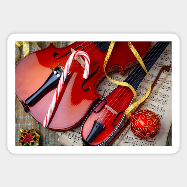 Two Violins And Candy Cane Sticker by photogarry